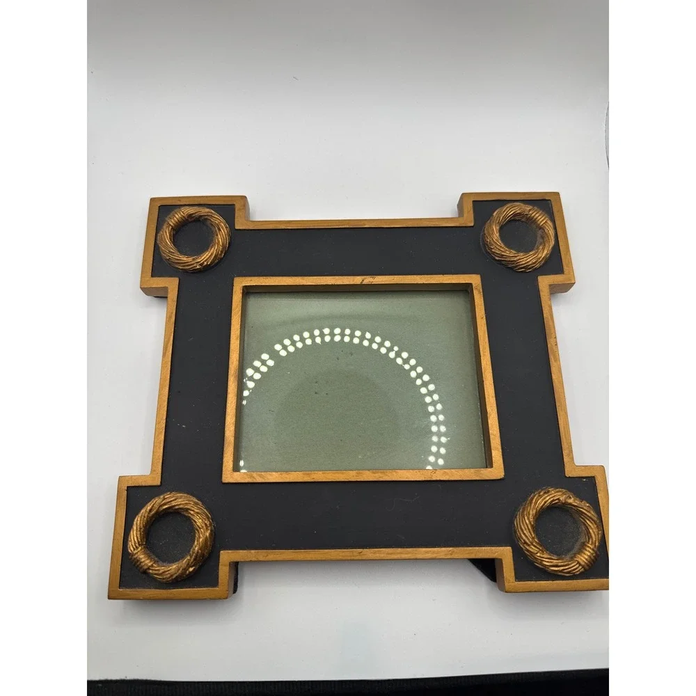 Black and Gold Regency Style Square Picture Frame with Rope Wreath Accents 4x4